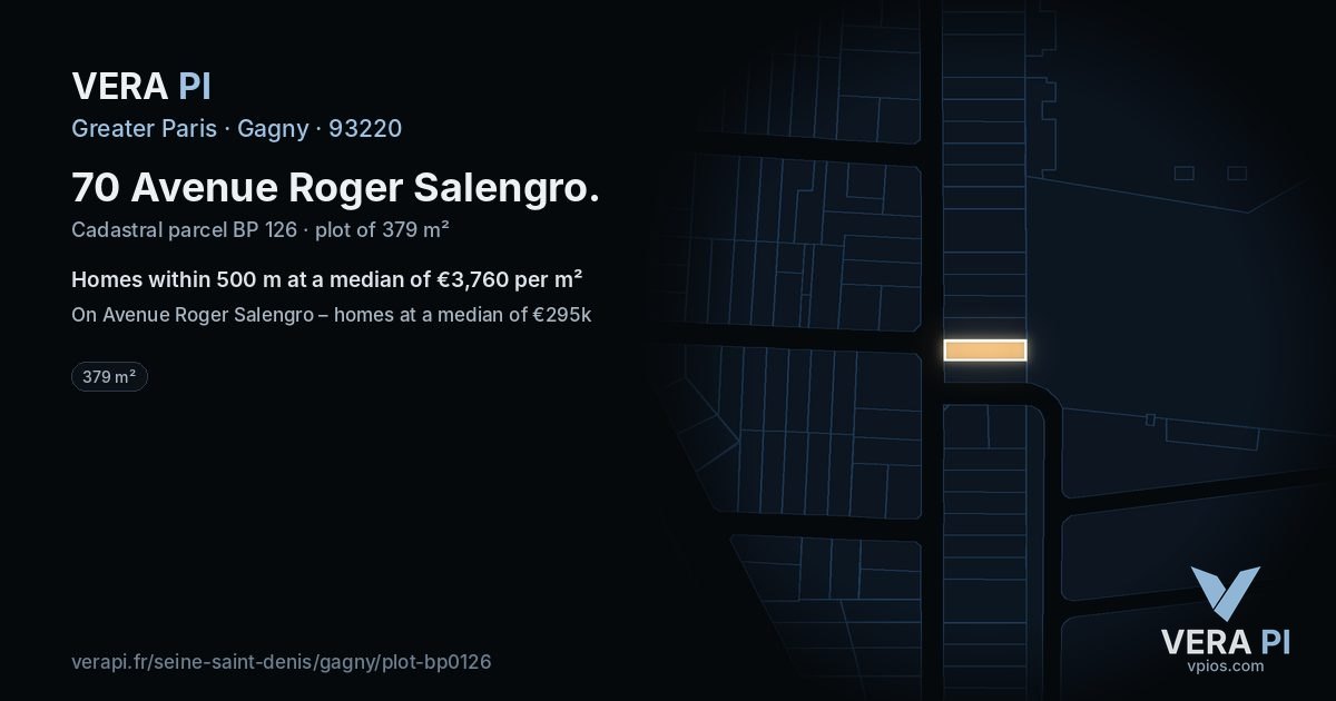 70 Avenue Roger Salengro, Gagny at night – the plot lit, the parcels around coloured by the prices near them