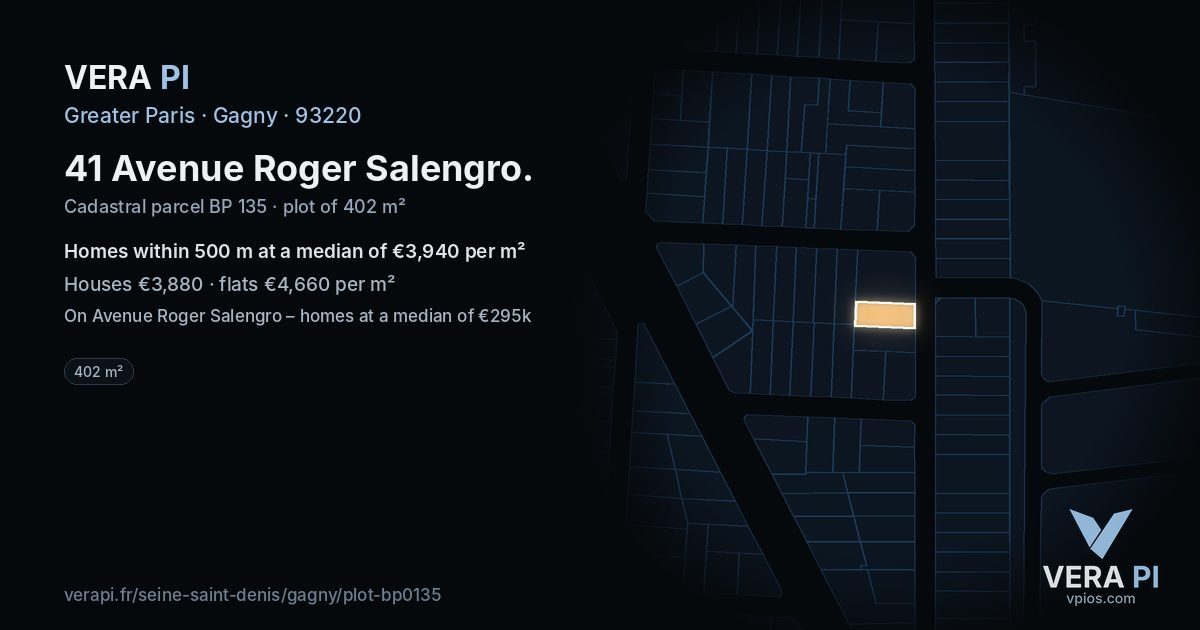 41 Avenue Roger Salengro, Gagny at night – the plot lit, the parcels around coloured by the prices near them