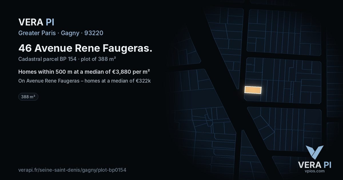 46 Avenue Rene Faugeras, Gagny at night – the plot lit, the parcels around coloured by the prices near them