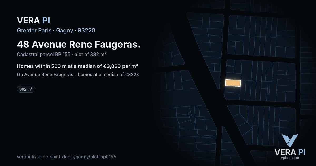 48 Avenue Rene Faugeras, Gagny at night – the plot lit, the parcels around coloured by the prices near them