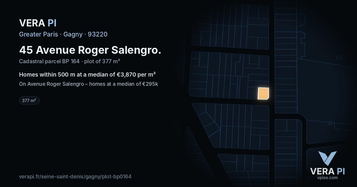 45 Avenue Roger Salengro, Gagny at night – the plot lit, the parcels around coloured by the prices near them