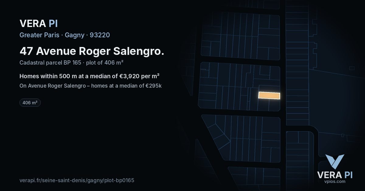 47 Avenue Roger Salengro, Gagny at night – the plot lit, the parcels around coloured by the prices near them