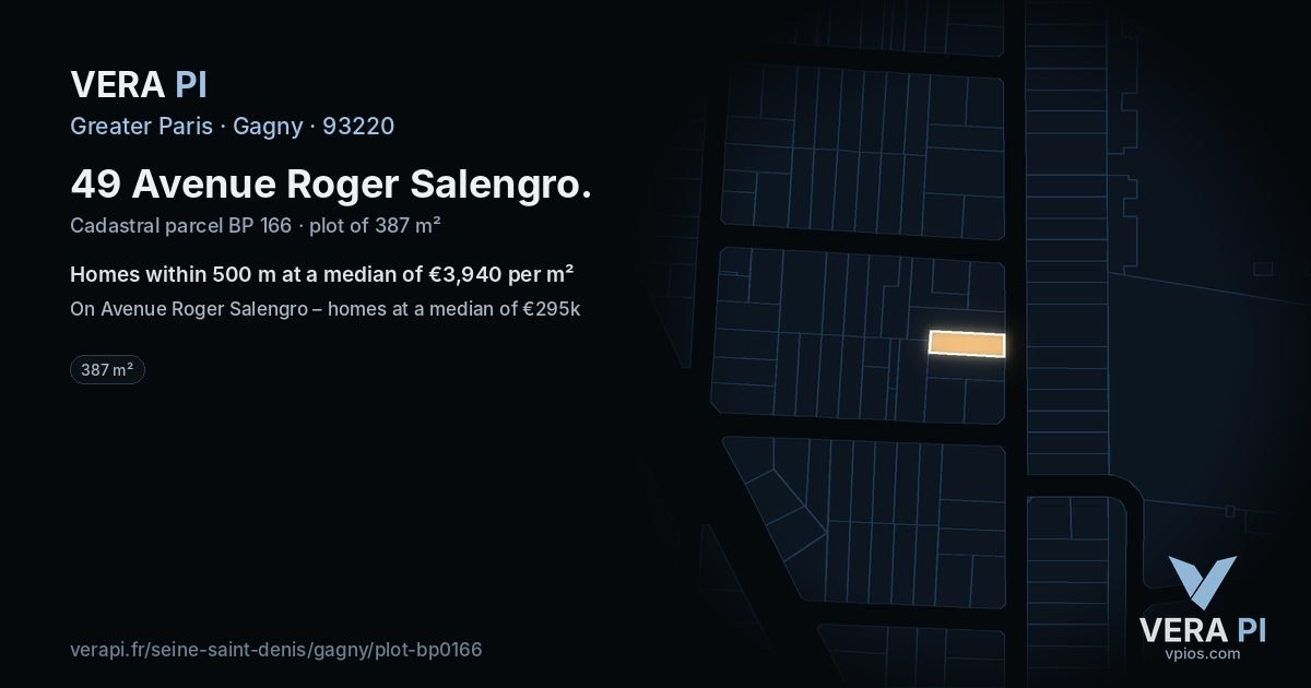 49 Avenue Roger Salengro, Gagny at night – the plot lit, the parcels around coloured by the prices near them