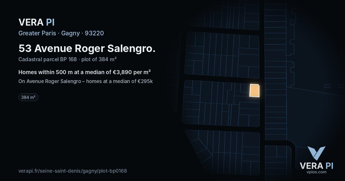 53 Avenue Roger Salengro, Gagny at night – the plot lit, the parcels around coloured by the prices near them