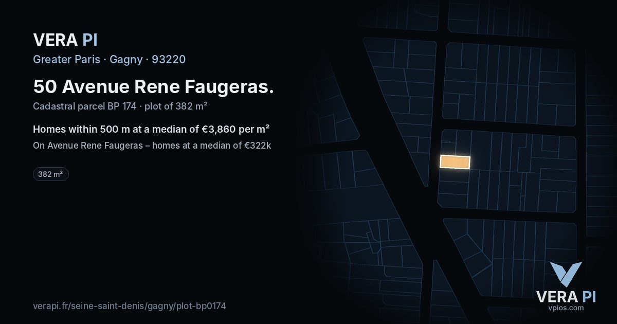 50 Avenue Rene Faugeras, Gagny at night – the plot lit, the parcels around coloured by the prices near them