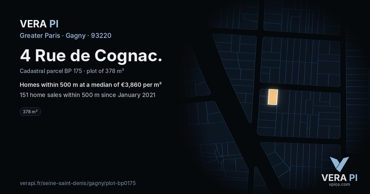 4 Rue de Cognac, Gagny at night – the plot lit, the parcels around coloured by the prices near them