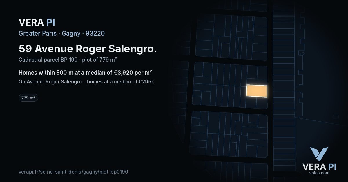 59 Avenue Roger Salengro, Gagny at night – the plot lit, the parcels around coloured by the prices near them