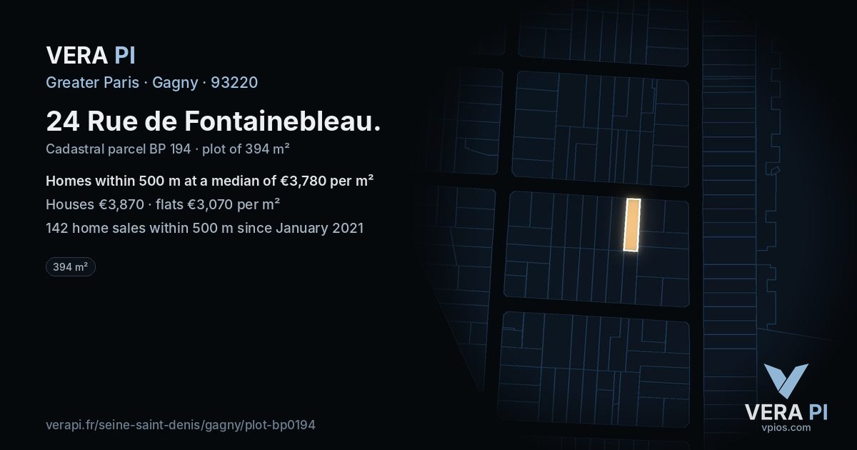 24 Rue de Fontainebleau, Gagny at night – the plot lit, the parcels around coloured by the prices near them