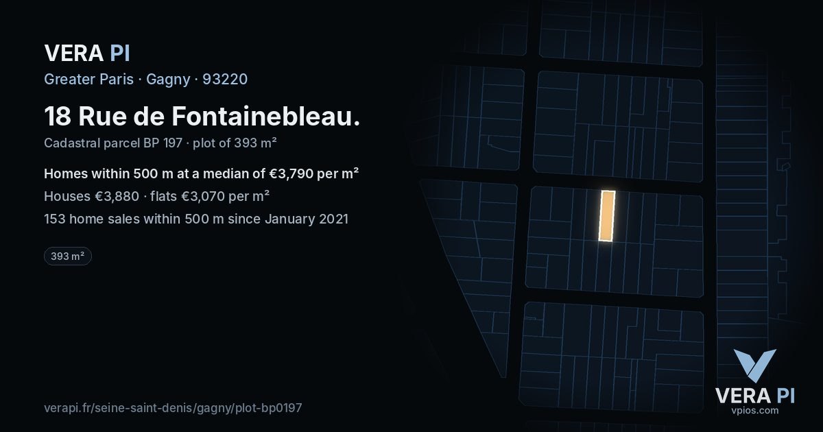 18 Rue de Fontainebleau, Gagny at night – the plot lit, the parcels around coloured by the prices near them