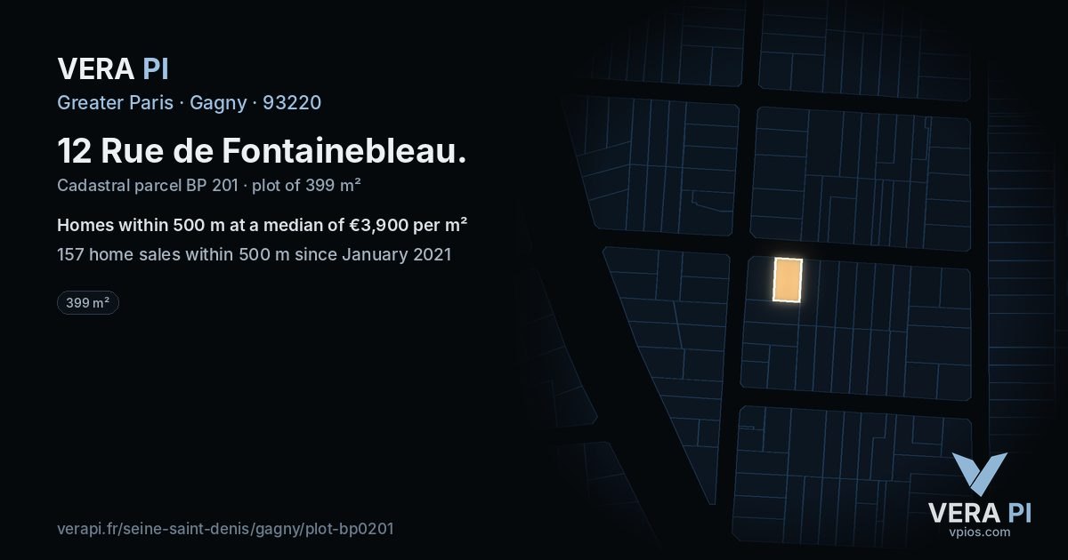 12 Rue de Fontainebleau, Gagny at night – the plot lit, the parcels around coloured by the prices near them