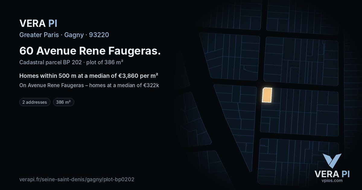 60 Avenue Rene Faugeras, Gagny at night – the plot lit, the parcels around coloured by the prices near them