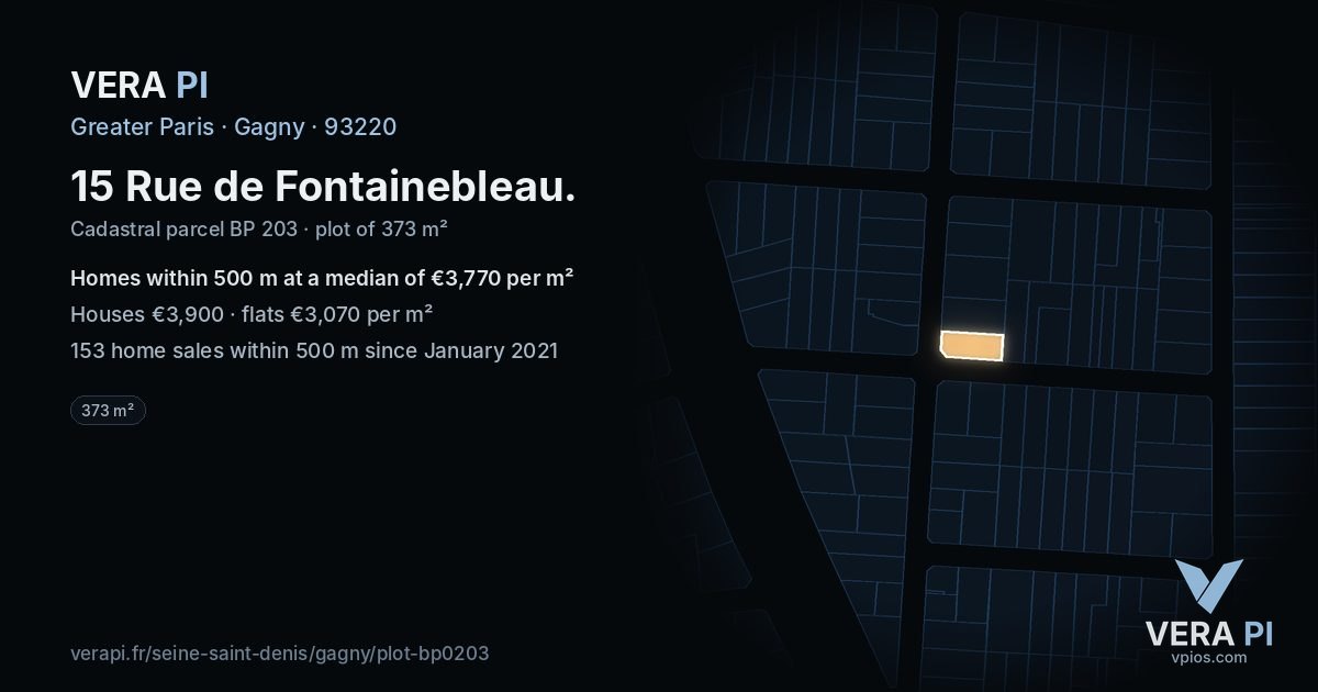 15 Rue de Fontainebleau, Gagny at night – the plot lit, the parcels around coloured by the prices near them