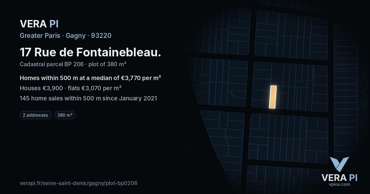 17 Rue de Fontainebleau, Gagny at night – the plot lit, the parcels around coloured by the prices near them