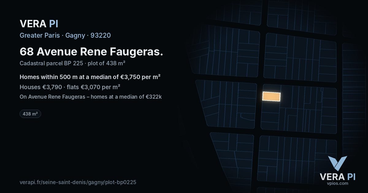 68 Avenue Rene Faugeras, Gagny at night – the plot lit, the parcels around coloured by the prices near them