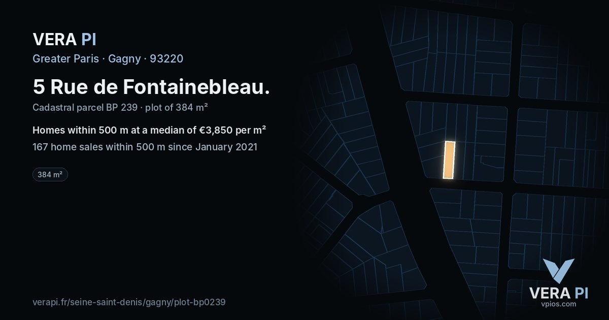5 Rue de Fontainebleau, Gagny at night – the plot lit, the parcels around coloured by the prices near them