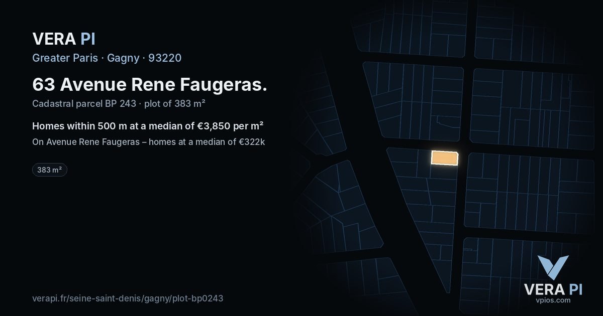 63 Avenue Rene Faugeras, Gagny at night – the plot lit, the parcels around coloured by the prices near them
