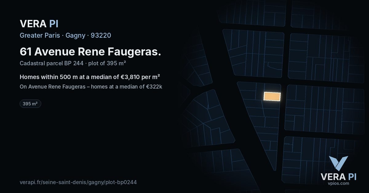 61 Avenue Rene Faugeras, Gagny at night – the plot lit, the parcels around coloured by the prices near them
