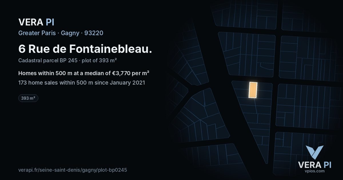 6 Rue de Fontainebleau, Gagny at night – the plot lit, the parcels around coloured by the prices near them