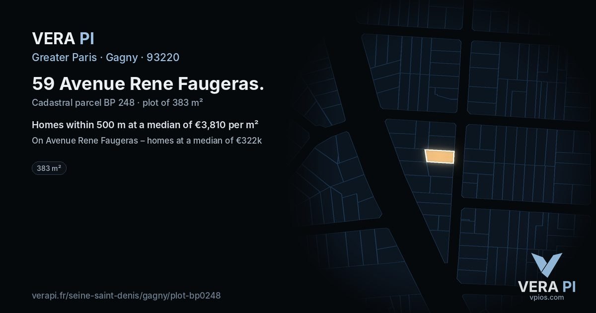 59 Avenue Rene Faugeras, Gagny at night – the plot lit, the parcels around coloured by the prices near them