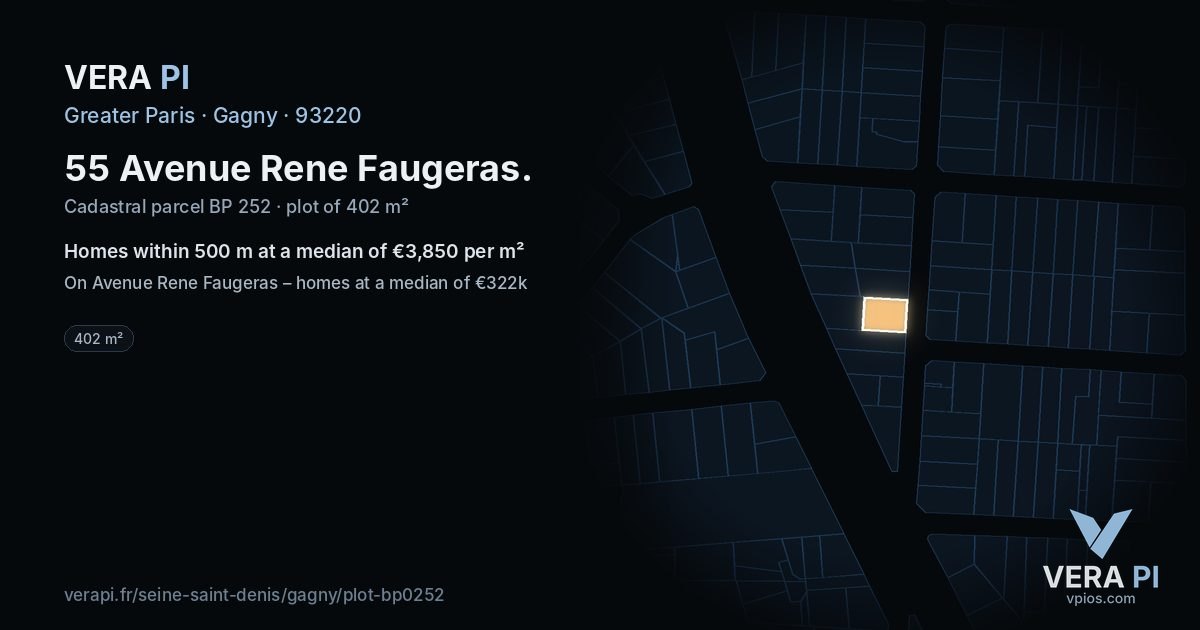 55 Avenue Rene Faugeras, Gagny at night – the plot lit, the parcels around coloured by the prices near them
