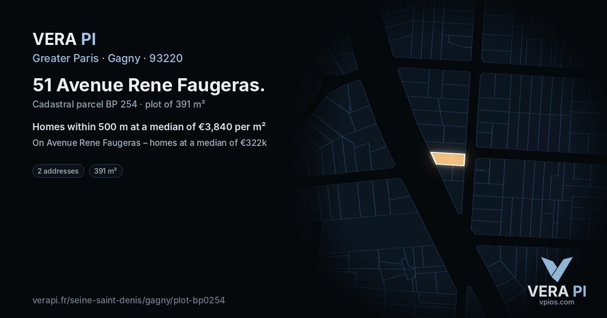 51 Avenue Rene Faugeras, Gagny at night – the plot lit, the parcels around coloured by the prices near them