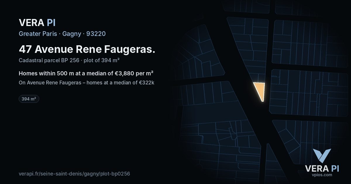 47 Avenue Rene Faugeras, Gagny at night – the plot lit, the parcels around coloured by the prices near them