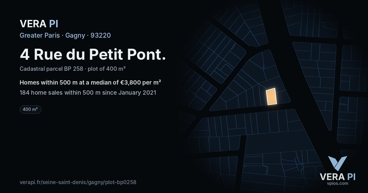 4 Rue du Petit Pont, Gagny at night – the plot lit, the parcels around coloured by the prices near them