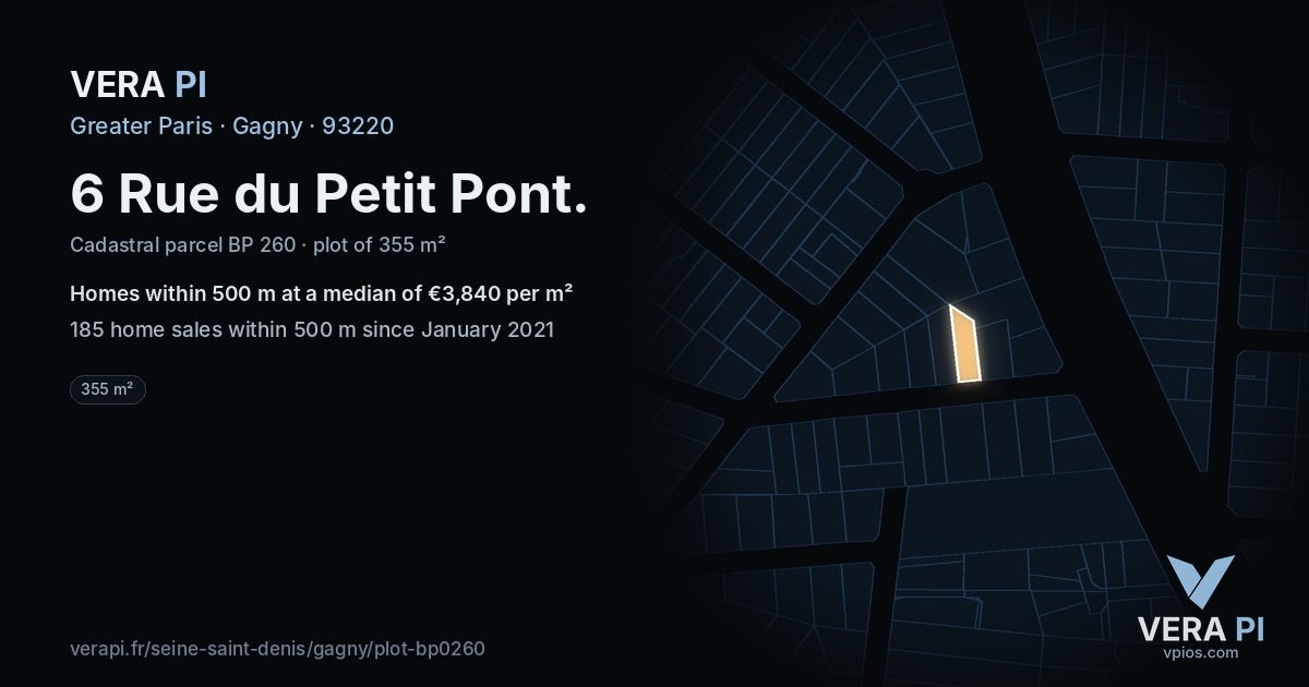 6 Rue du Petit Pont, Gagny at night – the plot lit, the parcels around coloured by the prices near them