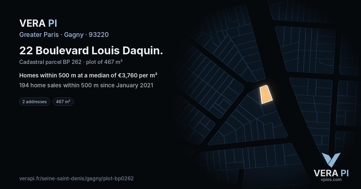 22 Boulevard Louis Daquin, Gagny at night – the plot lit, the parcels around coloured by the prices near them