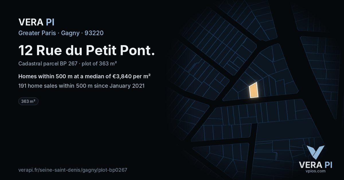 12 Rue du Petit Pont, Gagny at night – the plot lit, the parcels around coloured by the prices near them