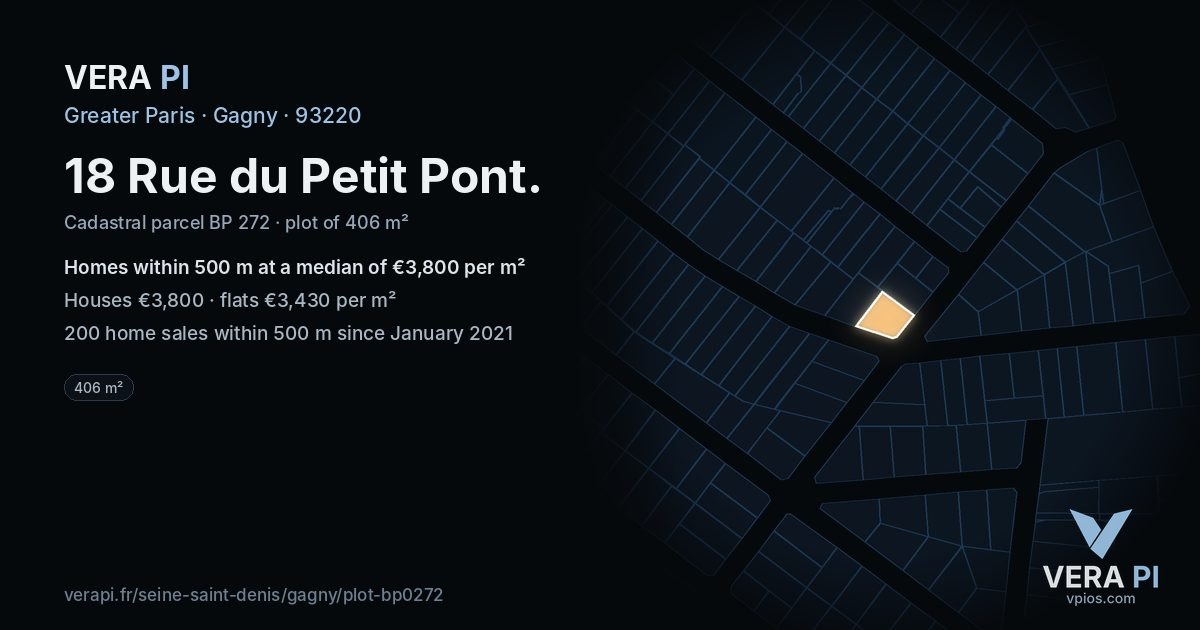 18 Rue du Petit Pont, Gagny at night – the plot lit, the parcels around coloured by the prices near them