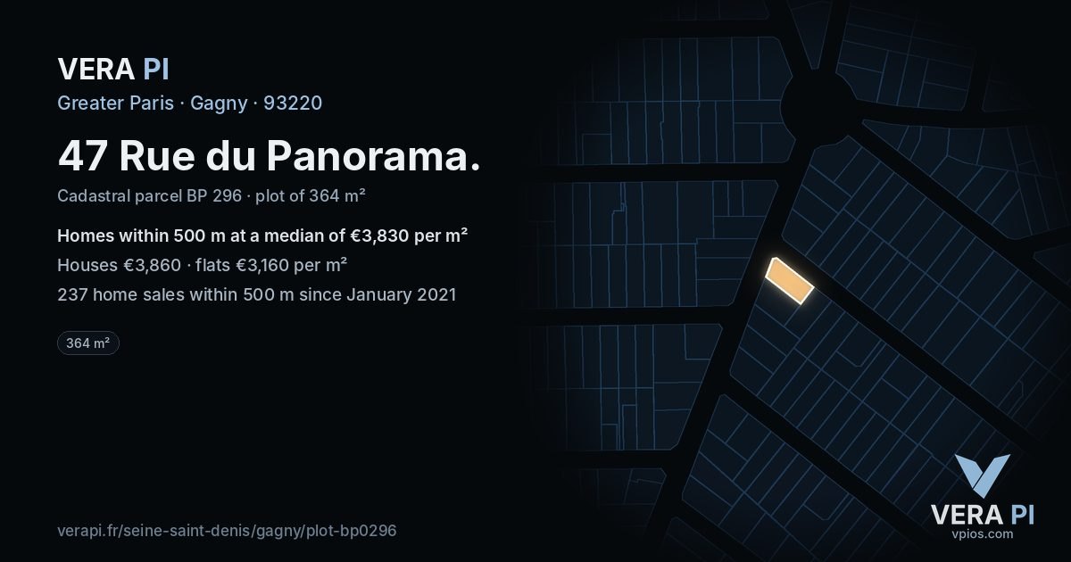47 Rue du Panorama, Gagny at night – the plot lit, the parcels around coloured by the prices near them