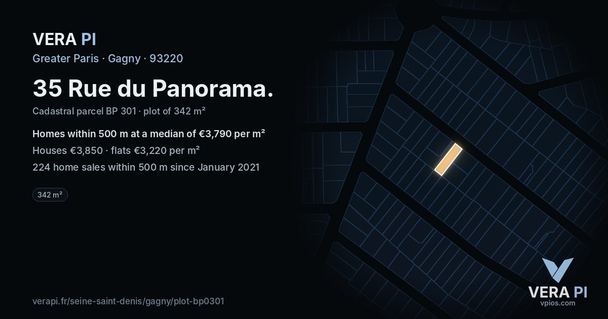 35 Rue du Panorama, Gagny at night – the plot lit, the parcels around coloured by the prices near them