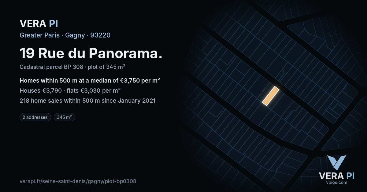 19 Rue du Panorama, Gagny at night – the plot lit, the parcels around coloured by the prices near them