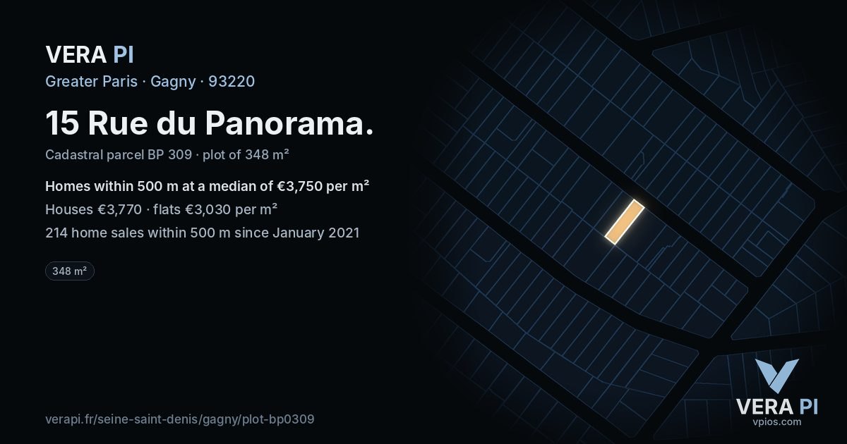 15 Rue du Panorama, Gagny at night – the plot lit, the parcels around coloured by the prices near them