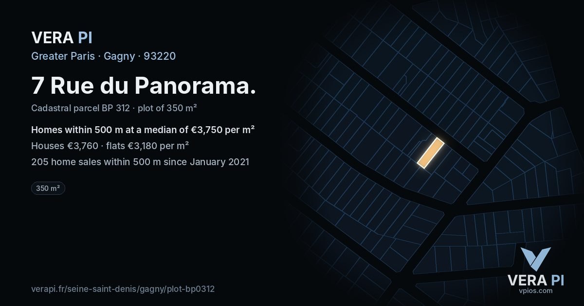 7 Rue du Panorama, Gagny at night – the plot lit, the parcels around coloured by the prices near them