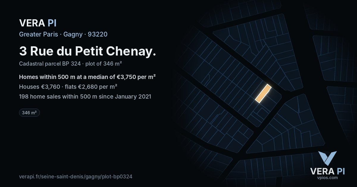 3 Rue du Petit Chenay, Gagny at night – the plot lit, the parcels around coloured by the prices near them