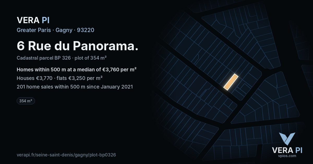 6 Rue du Panorama, Gagny at night – the plot lit, the parcels around coloured by the prices near them