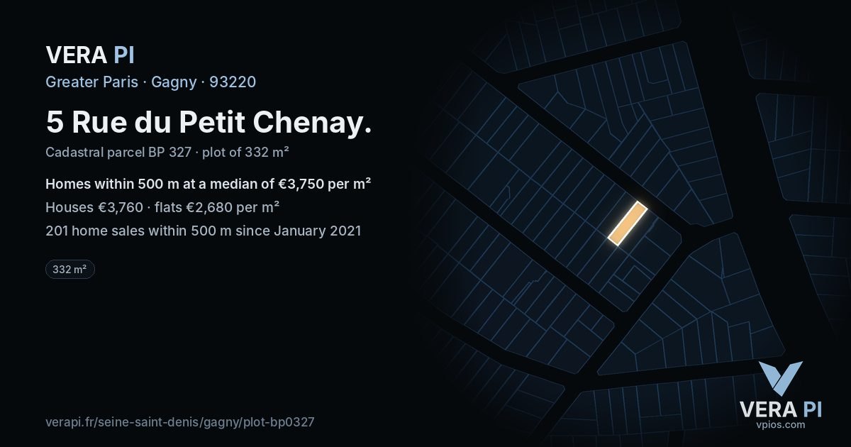 5 Rue du Petit Chenay, Gagny at night – the plot lit, the parcels around coloured by the prices near them