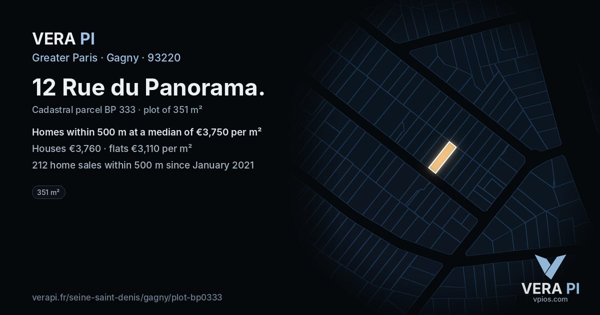12 Rue du Panorama, Gagny at night – the plot lit, the parcels around coloured by the prices near them