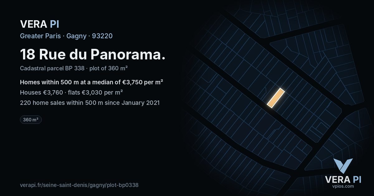 18 Rue du Panorama, Gagny at night – the plot lit, the parcels around coloured by the prices near them