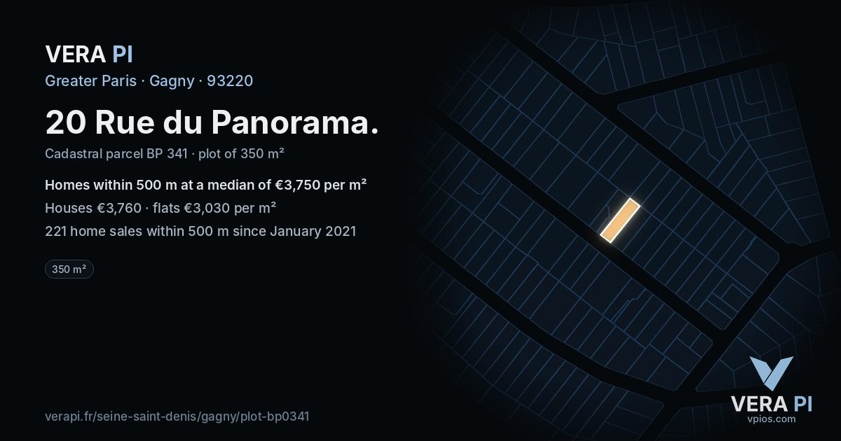 20 Rue du Panorama, Gagny at night – the plot lit, the parcels around coloured by the prices near them