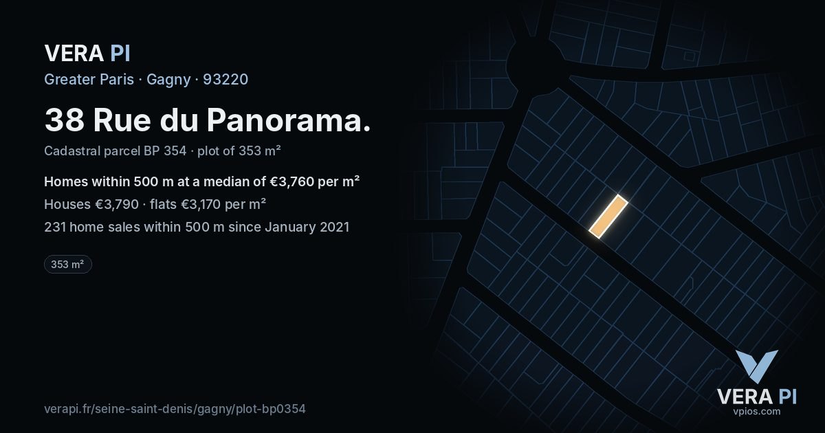 38 Rue du Panorama, Gagny at night – the plot lit, the parcels around coloured by the prices near them