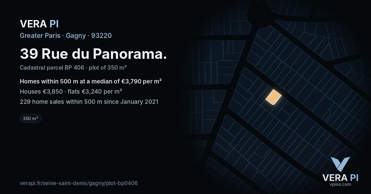 39 Rue du Panorama, Gagny at night – the plot lit, the parcels around coloured by the prices near them