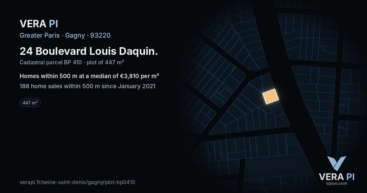 24 Boulevard Louis Daquin, Gagny at night – the plot lit, the parcels around coloured by the prices near them