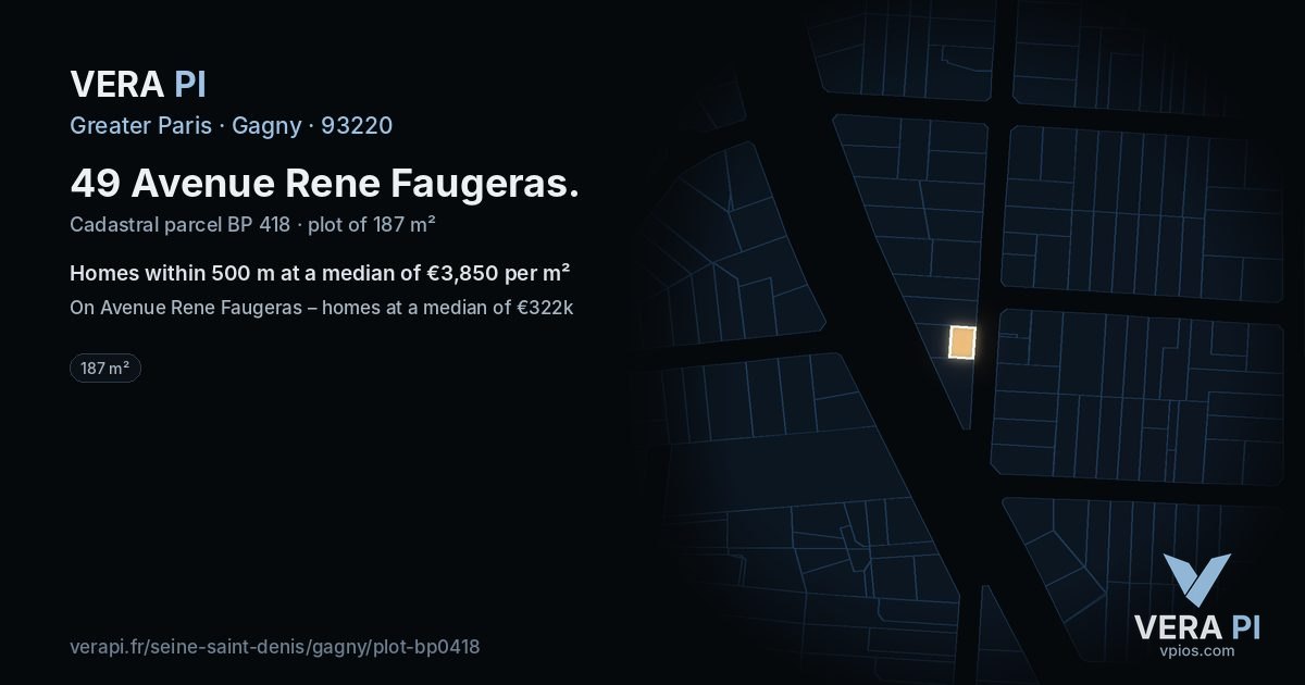 49 Avenue Rene Faugeras, Gagny at night – the plot lit, the parcels around coloured by the prices near them