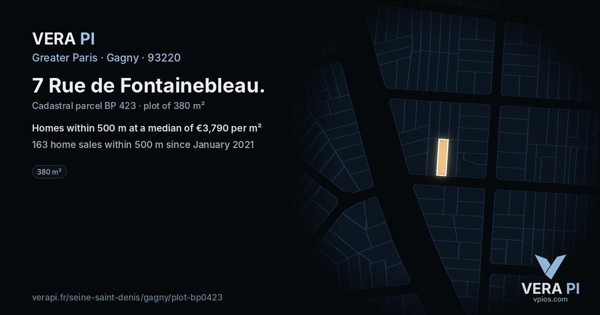 7 Rue de Fontainebleau, Gagny at night – the plot lit, the parcels around coloured by the prices near them