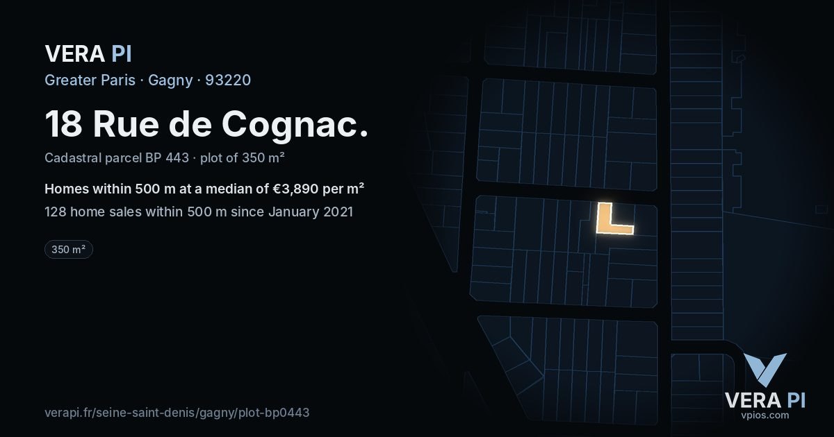 18 Rue de Cognac, Gagny at night – the plot lit, the parcels around coloured by the prices near them