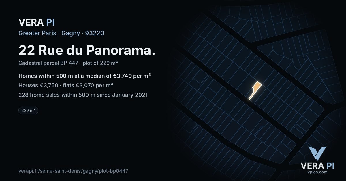 22 Rue du Panorama, Gagny at night – the plot lit, the parcels around coloured by the prices near them