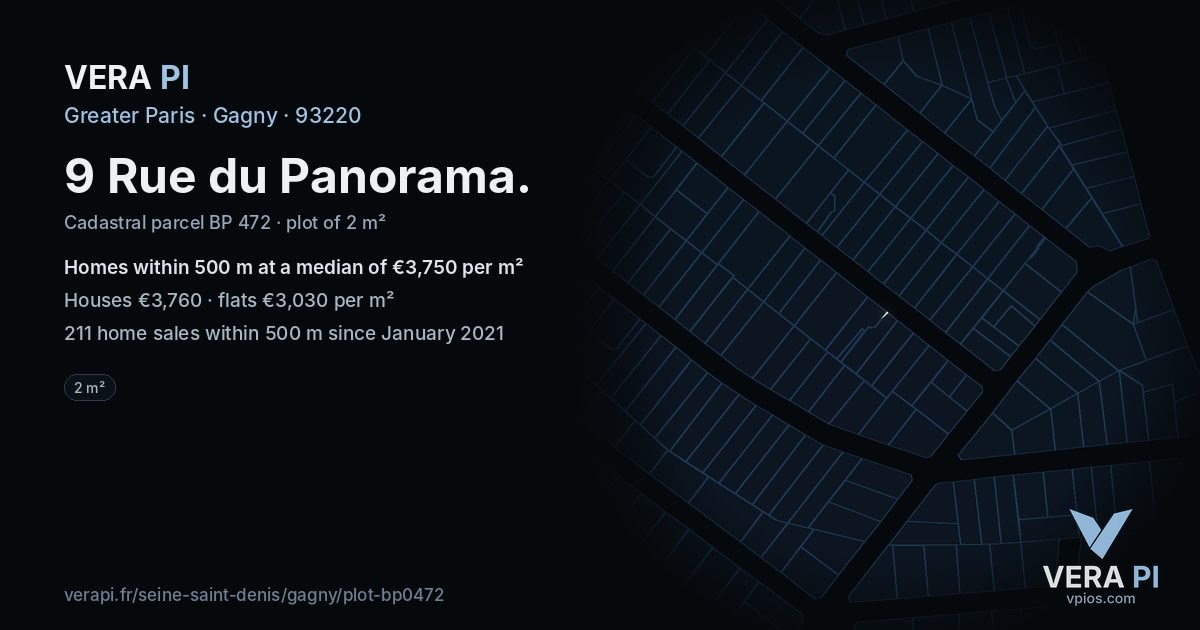 9 Rue du Panorama, Gagny at night – the plot lit, the parcels around coloured by the prices near them